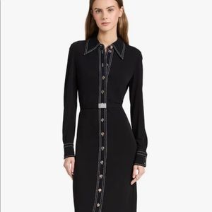 Tory Burch Women’s Sz 2 Point Collar Jersey Knit Black Midi Shirtdress